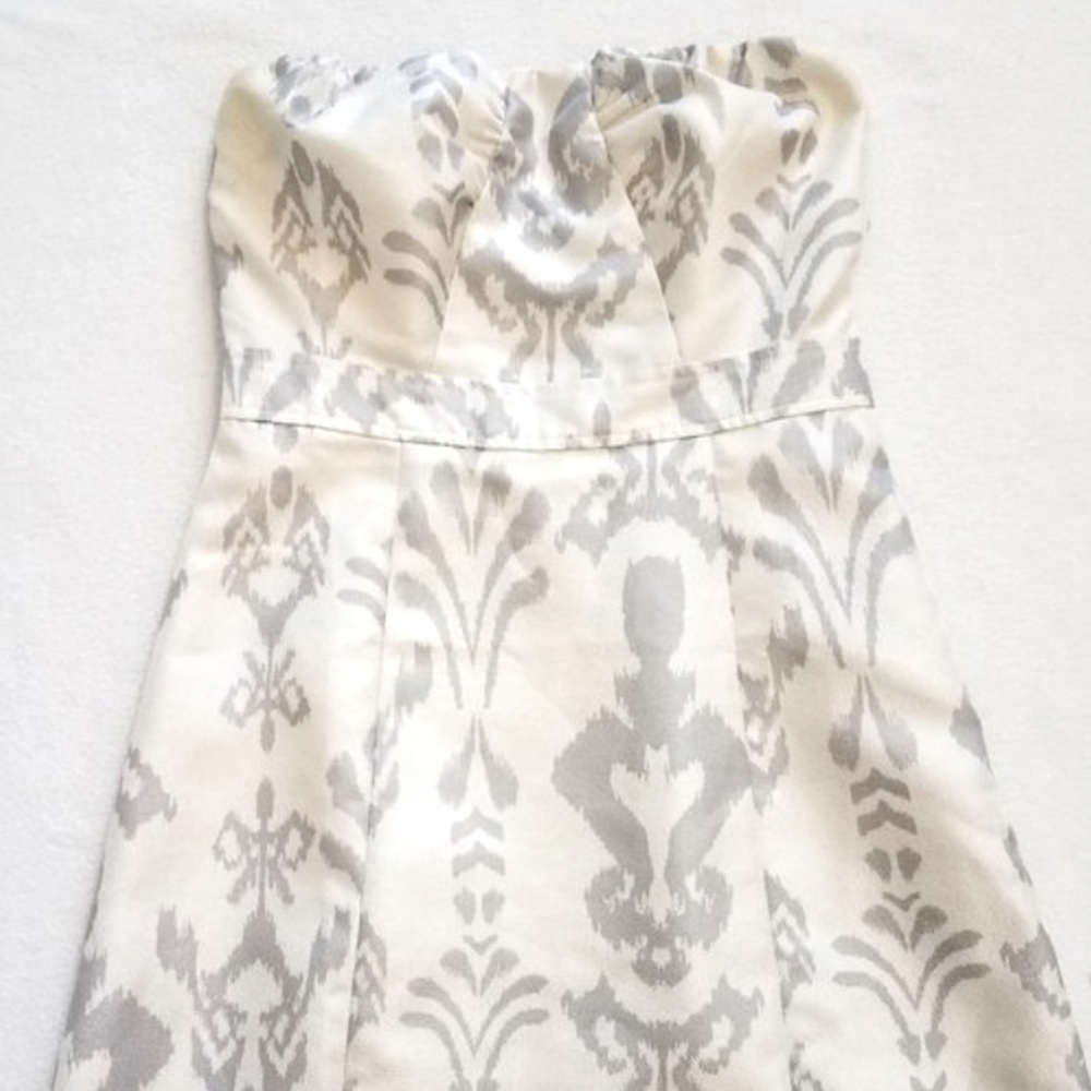 American Eagle Cream and Silver Strapless Dress XS